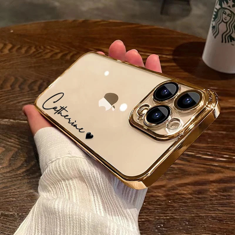 15 16 Pro Max Personalised Customized Name Case For iPhone 16 15 14 13 12 11 Pro Max Plating Transparent Clear Cover 16 Pro Max - Caseverse