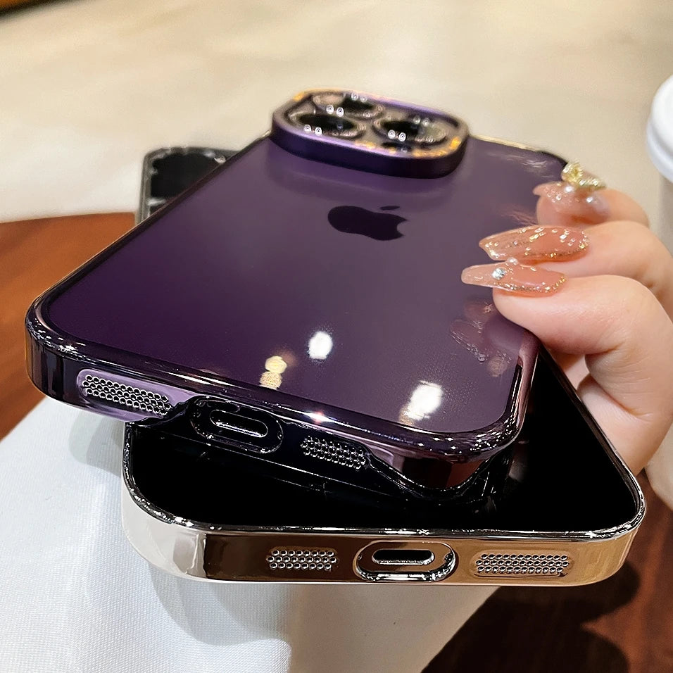 For iPhone 15 Pro Max Luxury Case Metal Camera Protection Transparent Armor Phone Cases for iPhone 12 13 14 Pro Max 14 Pro Plus