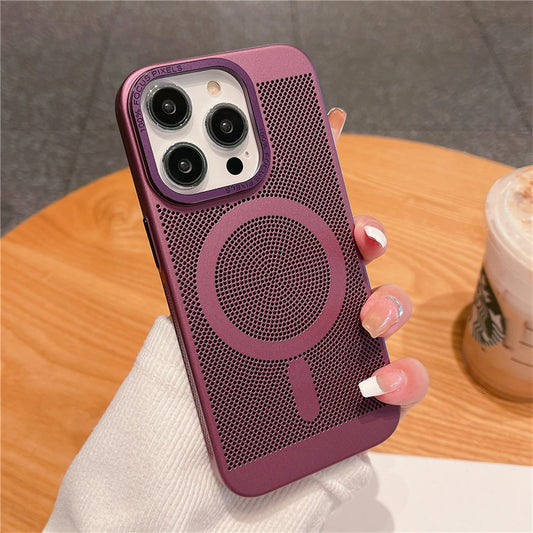 Ultra-thin Cooling Mesh Magnetic Matte Hard Steel Magnetic Shockproof Case for iPhone 15 13 12 14 11 Pro Max