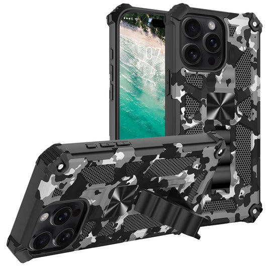 Military Camouflage Armor Shockproof Case For iPhone 11 12 13 14 15 16 Pro Max Xs XR SE 2020 2022 8 7 Plus Kickstand Phone Cover - Caseverse