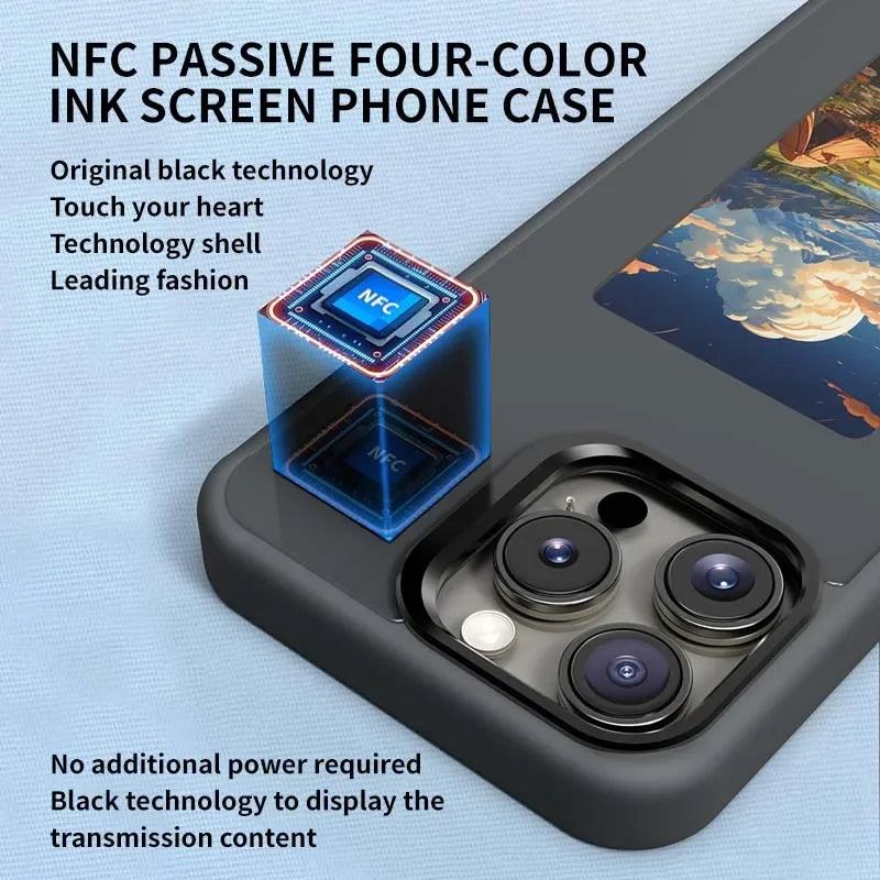 Smart E-ink Screen Phone Case for IPhone 13 14 15 Pro Max NFC Refesh Photo Anime Characters Boy Girl Luxury Silicone Phone Cover - Caseverse