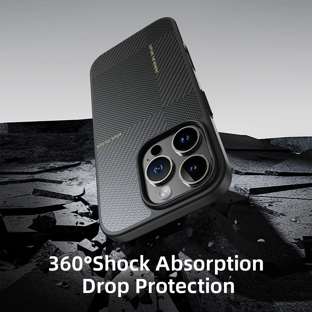 ROCK Aramid Fiber Magnetic Case for iPhone 16 Pro Max Military Grade Shockproof Cover for iPhone 16 Pro Compatible with MagSafe - Caseverse