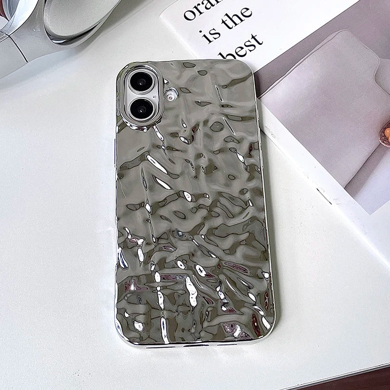 Stylish Metal Color Silver Meteorite Texture Case For iPhone 16 Pro Max 15 14 13 12 11 16 plus Soft TPU Anti-knock Cover
