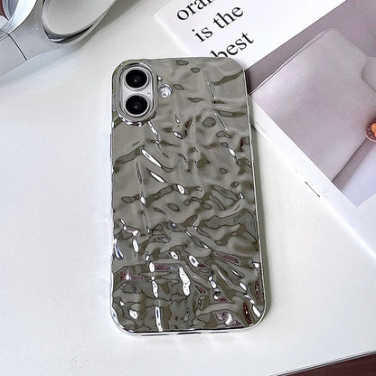 Stylish Metal Color Silver Meteorite Texture Case For iPhone 16 Pro Max 15 14 13 12 11 16 plus Soft TPU Anti-knock Cover
