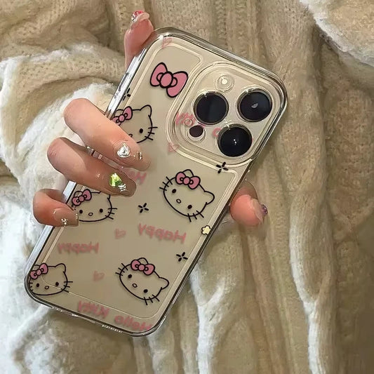 Sanrio Hello Kitty KT Head Bow Phone Case For iPhone 16 15 14 13 Pro Max 11 12 13 Pro X XR 7 8 Plus Cute Girl Y2K Creative Cover