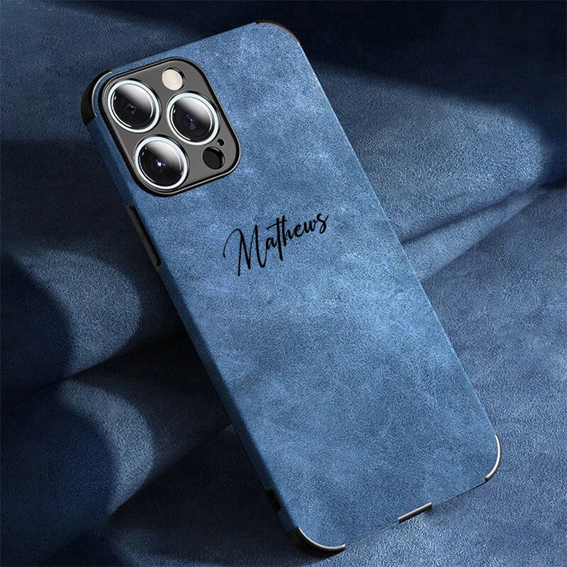 Personalized Luxury Leather Lambskin Case For iPhone 11 12 13 14 15 16 Pro Max Customized Name DIY Cover 11 12 13 14 15 Pro Max - Caseverse