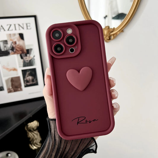 Cute INS Love Heart Personalized Name Case For iPhone 16 15 14 13 12 11 Pro Max Luxury Soft Silicone Custom DIY Cover 15 Pro Max