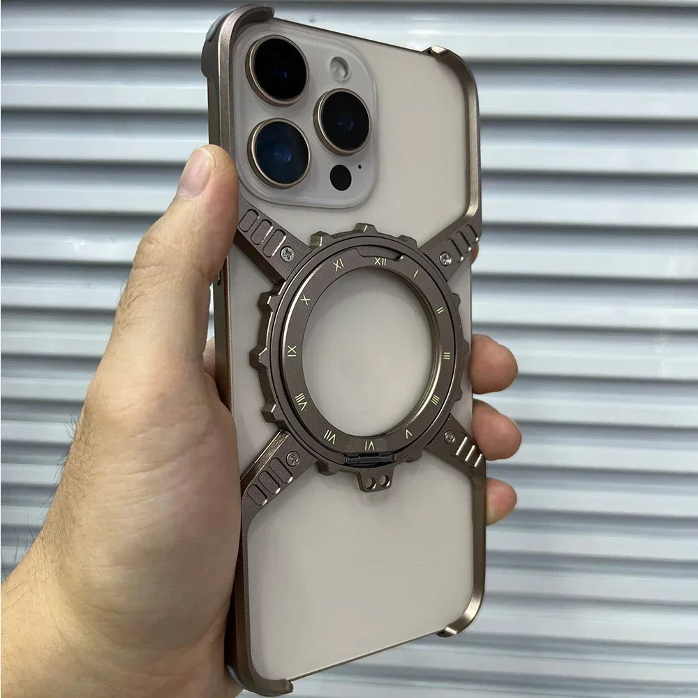 Metal Magnetic Case For iphone 16 Pro Max Cover 16 Plus 15 14 13 Aluminum Alloy Rimless Bumper Built-in 360° Invisible Holder