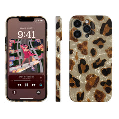 Vintage Glitter Leopard Print Phone Case For IPhone 16 15 13 12 11 Pro Max 14 Plus Dream Shell Leopard Marble Texture Hard Cover
