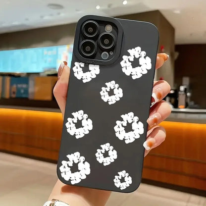Case For iPhone 16 Cases iPhone 15 11 12 13 14 Pro Max X XS XR 7 8 16E 15 Plus Black Stylish Flower Patterned Design Phone Cover