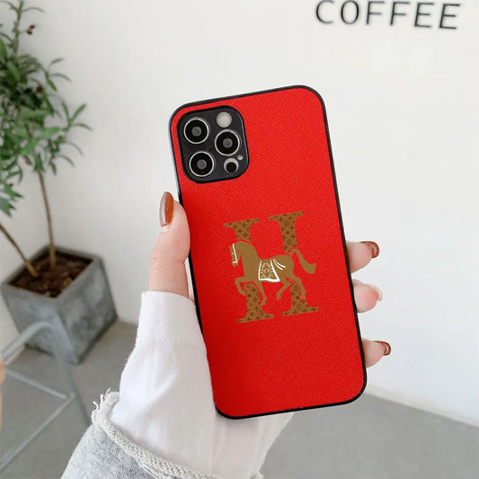 Classic Horse H Cross Leather Fashion Case For Iphone 15 14 13 12 11 Pro Max Mini 7 8 Plus X Xs Xr Max Luxury Phone Cover Funda