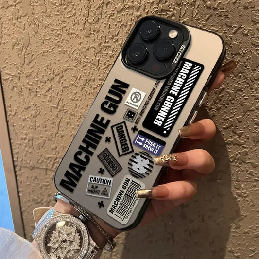 Fashion Trendy Label Phone Case for iPhone 16 12 13 mini 11 14 15 Pro Max Xs XR 7 8 Plus Dual Layer Hard IMD Plastic Laser Cover