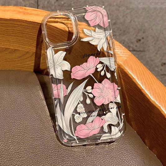 Metal Tulip Pattern Airbag Protective Phone Case For iPhone 14 13 11 15 16 Pro Max 16E 12 Mini XS XR X 8 7 Plus SE 2 Plus Cover