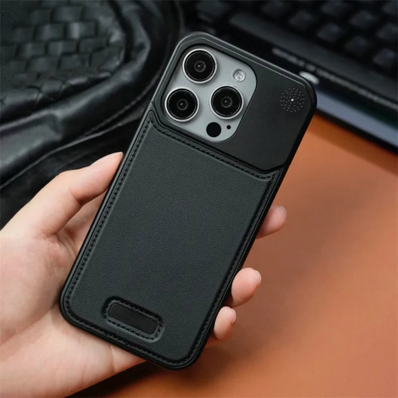 Aluminum Alloy Leather Magnetic Phone Case For iPhone 16 16pro 15 14 Pro Max Wireless Charging Metal Frameless Shockproof Cover