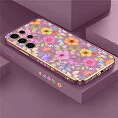 S24 Plus Luxury Plating Phone Case For Samsung Galaxy S24 Ultra S24 5G A25 A24 A15 Shockproof Flowers Pattern Back Cover Coque