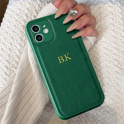 Customized Phone Case For iPhone 16 15 14 13 12 11 Pro Max Plus Personalized Name Initials Letters Luxury Leather DIY Cover 16 - Caseverse