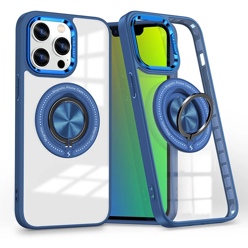 Metal Ring Magnetic Bracket Wireless Charging Phone Case for iPhone 16 15 14 Pro Max