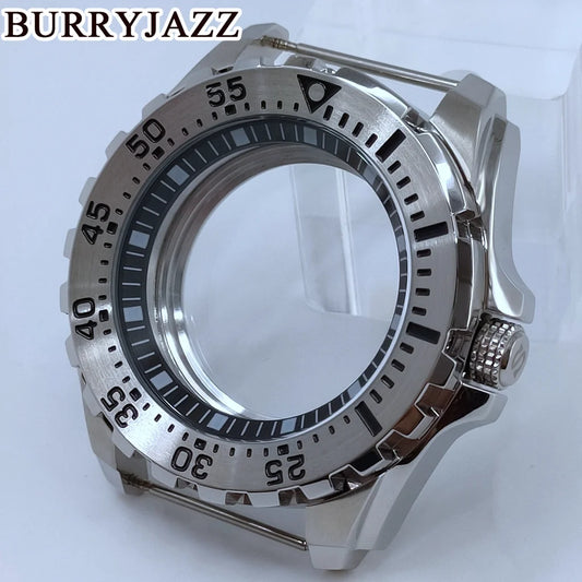 BURRYJAZZ 44mm NH34 NH35 NH36 NH38 NH39 NH70 Watch Case Silver Black Stainless Steel Watch Case