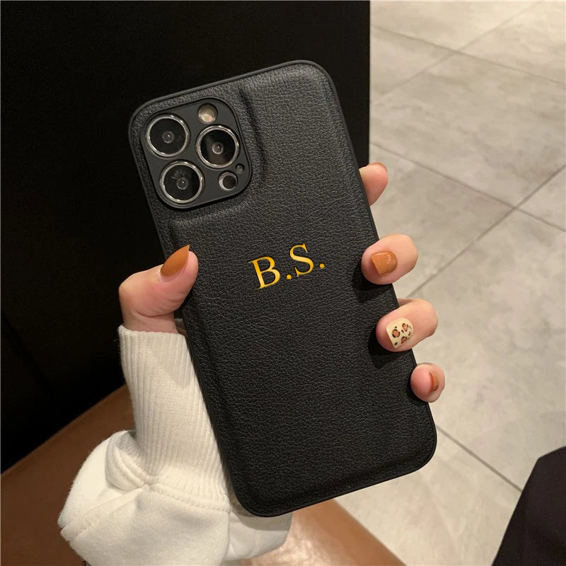 Personalized Phone Case For iPhone 17 16 15 14 13 12 11 Pro Max Plus 17Air Luxury PU Leather Customized Initials Name Gift Cover