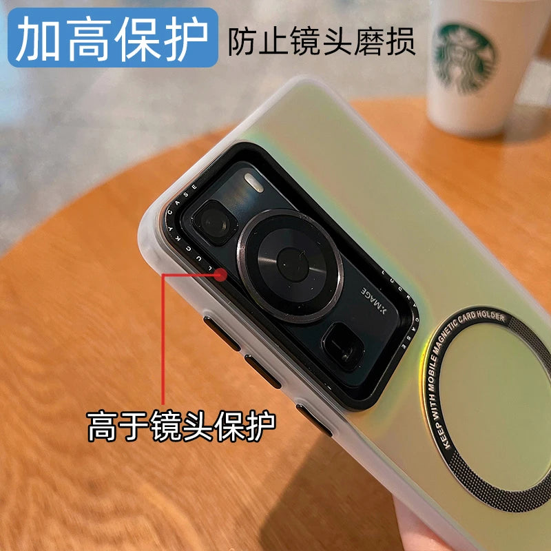 Luxury For Magsafe Magnetic Wireless Charging Case ForHuawei P50 P40 P60 Pro Clear grdient Protector Cover On Huawei P60 Pro - Caseverse
