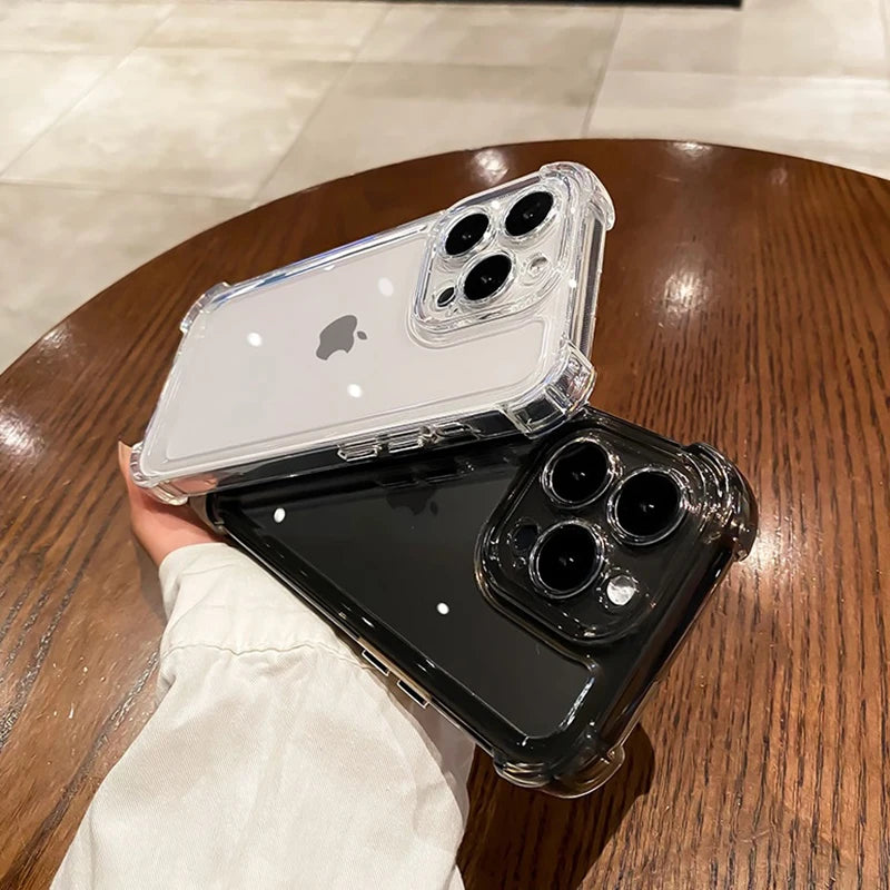 Luxury Transparent Silicone Phone Case For iPhone 16 15 14 13 12 11 Pro Max 16E XR X XS 7 8 14 15 Plus SE2 Shockproof Soft Cover - Caseverse