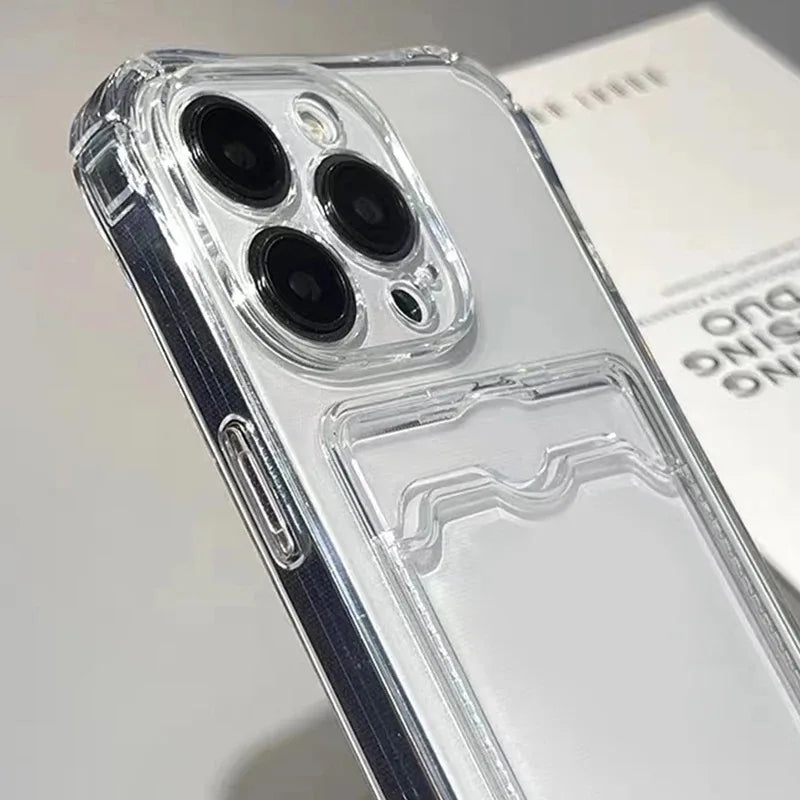 Shockproof Clear Phone Case for iPhone 15 14 13 12 11 Pro Protection Back Card Pocket Cover - Caseverse