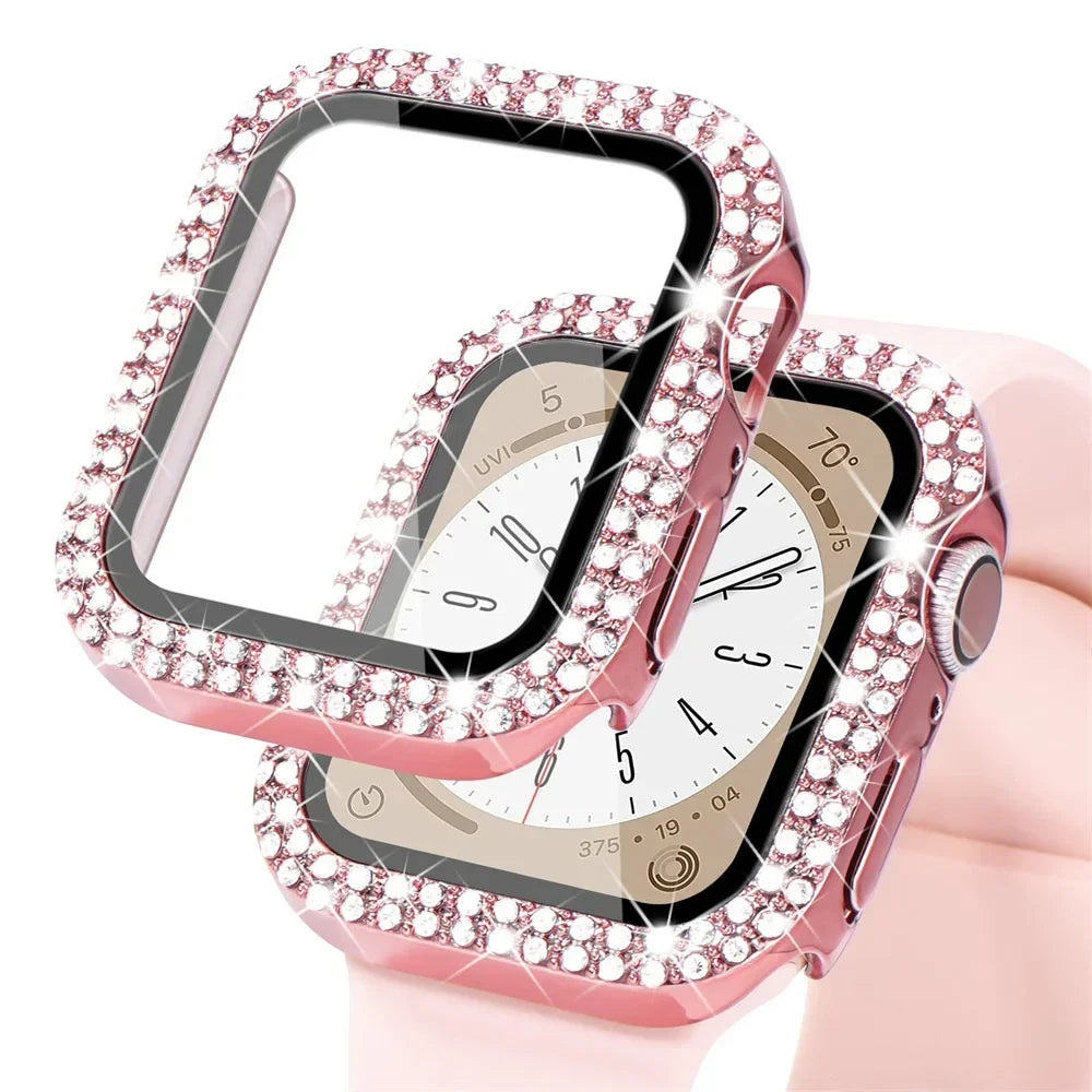 Diamond Case For Apple watch Cover 45mm 41mm 38mm 42mm 44mm 40mm Tempered Glass+ Bumper Screen Protector series 9 8 7 6 5 4 3 SE