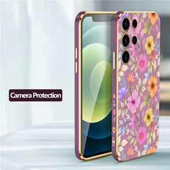 S24 Plus Luxury Plating Phone Case For Samsung Galaxy S24 Ultra S24 5G A25 A24 A15 Shockproof Flowers Pattern Back Cover Coque