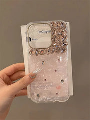 Bling Siliver Color Diamond Phone Cases For iPhone 16 15 Pro Max 12 13 14 Pro Max High-end Luxury Marble Protective Soft Cover