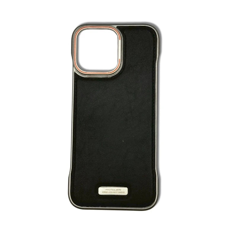 Phone Case Luxury Matte PU Leather Frameless For iPhone 16 15 14 13 12 Pro Max Plus Metal Lens Protection Shockproof Back Cover