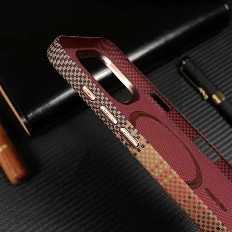 Luxury Matte Carbon Kevlar Metal Lens Magsafe Case For IPhone 16 Plus 15 14 13 12 Pro Max High Quality Business Phone Hard Cover