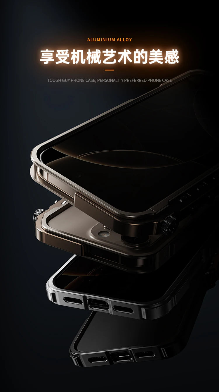 New Mechanical Aluminum Alloy Frame Phone Case For iPhone 16 15 Pro Max Metal Bumper Shell for Iphone 16Promax Shockproof Cover