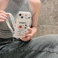 Cute Cartoon Peanut Snoopy Card Holder Pocket Phone Case For iPhone 16 15 14 13 12 11 Pro Max Cases Soft TPU Cover With Lanyard