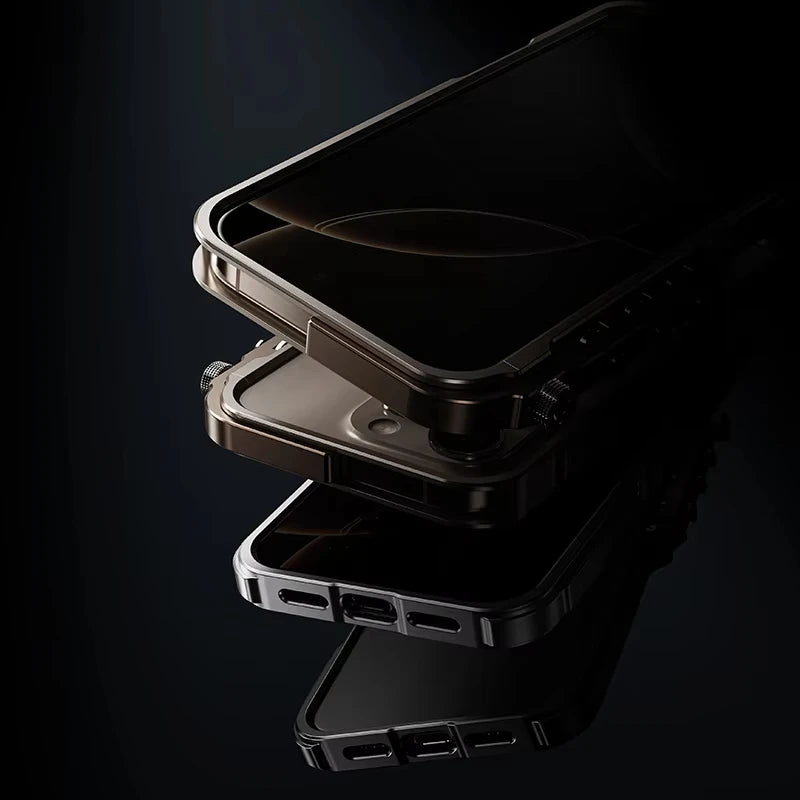 Luxury Aluminum Alloy Armor Frame Phone Case For iPhone 13 14 15 16 Pro Metal Removable Shockproof Cover
