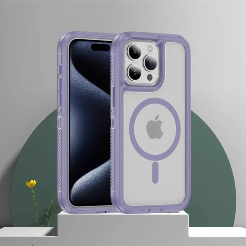 Matte Anti-slip Rugged Armor magnetic phone case for iPhone 15 14 13 12 11 Pro Max magsafe charging shockproof Hybrid hard cover - Caseverse
