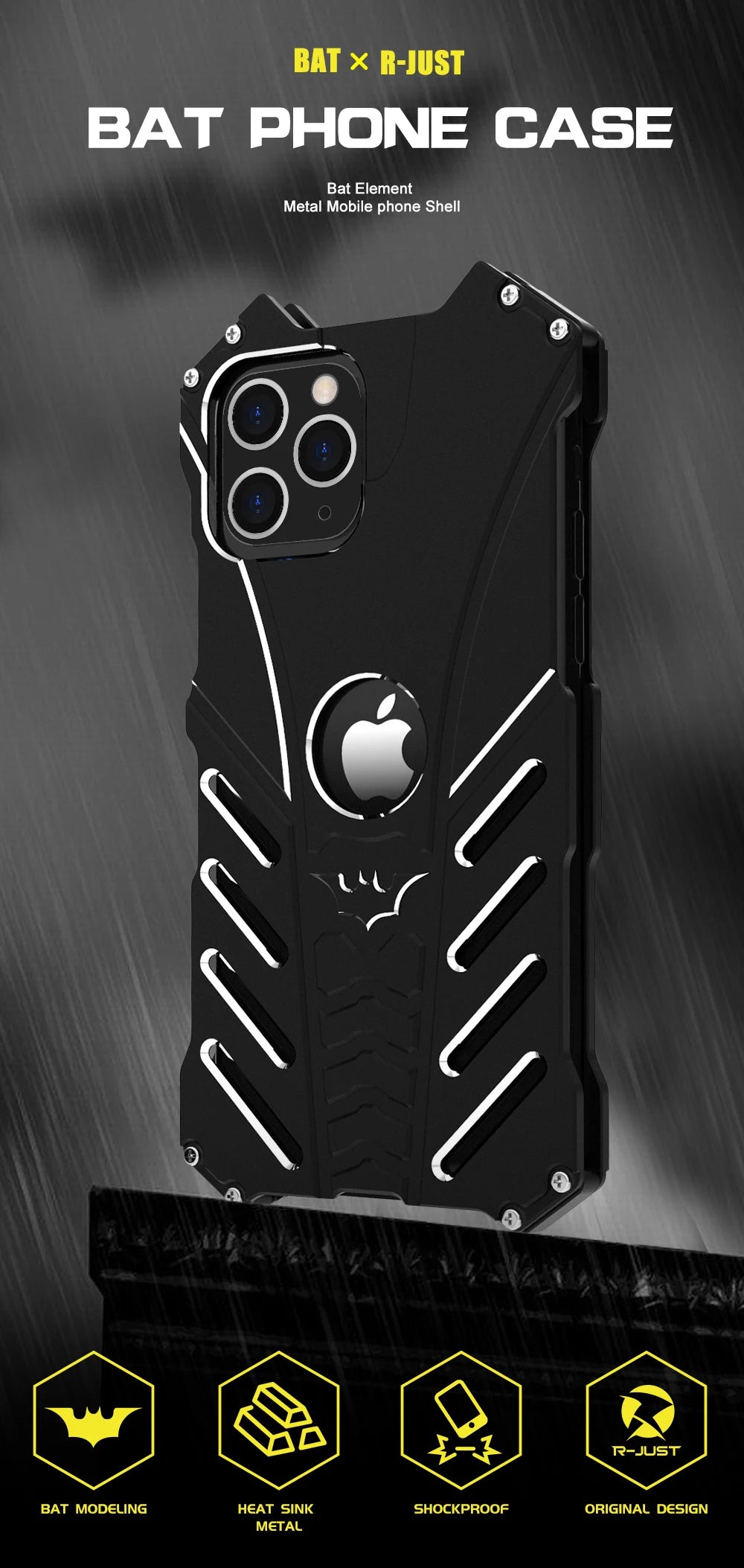R-just Style Protection Mobile Phones Case For Iphone 15 16 14 Plus 13 12 11 Pro Max Metal Aluminum Shell Hybrid Case Cover
