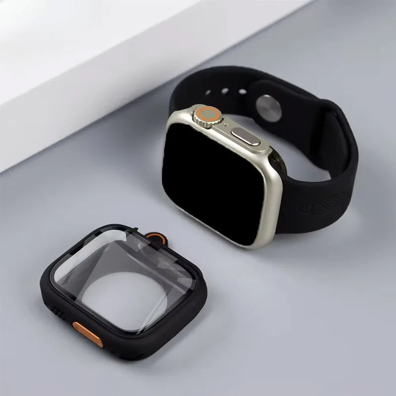 Case for Apple Watch Cover 44mm 45mm 40 41mm Appearance Change To Ultra Tempered Glass Screen Protector Cover iWatch 9 8 7 6 se