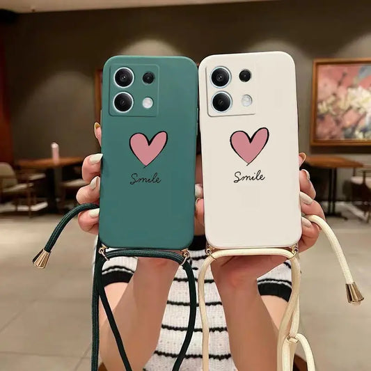 Note13 Big Red Heart Lanyard Silicone Phone Case For Xiaomi Redmi Note 13 13Pro Shatterproof Redmi Note 13ProPlus Back Cover