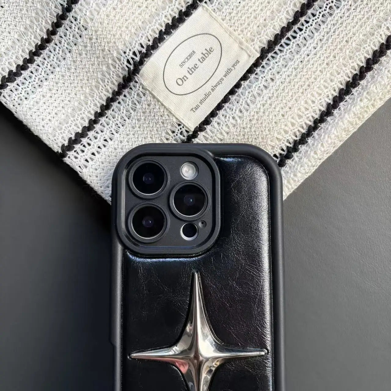 Luxury Metal Star PU Leather Phone Cover Case For iPhone 16 15 14 13 12 11 Pro Max Shockproof Protective Men Women Stylish Cases