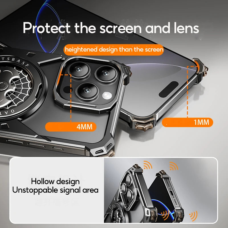 Eary for iPhone 16 Pro Max Bat Phone Case with Magsafe 360°Rotation Kickstand Metal Frameless Military Grade Shockproof Cover - Caseverse