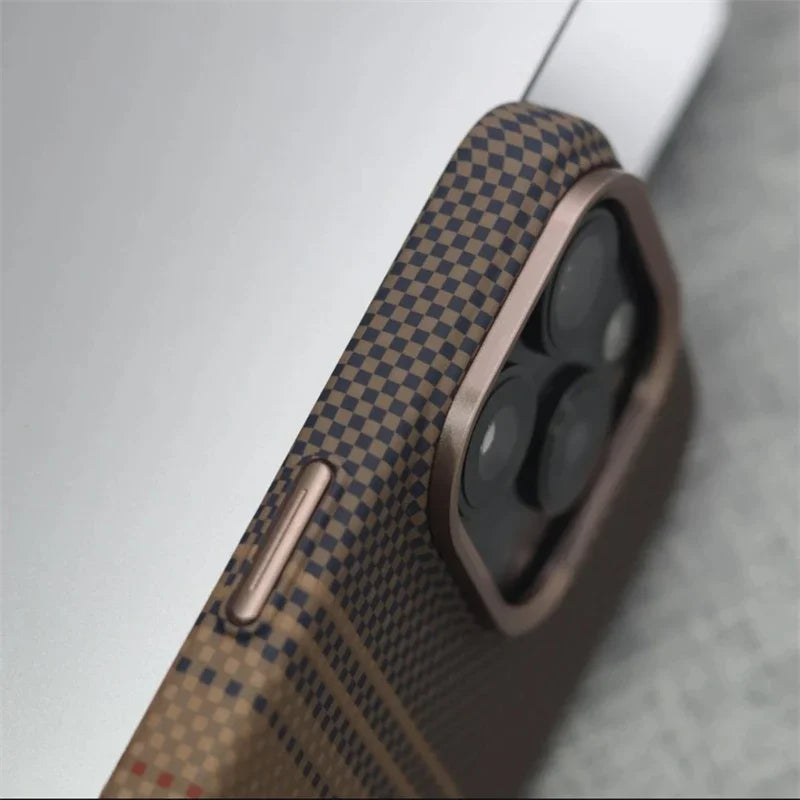 Luxury Matte Carbon Kevlar Metal Lens Magsafe Case For IPhone 16 Plus 15 14 13 12 Pro Max High Quality Business Phone Hard Cover