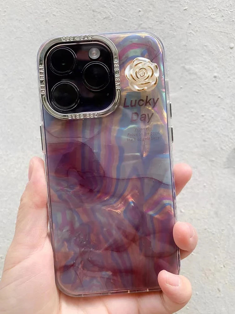 Fashion Glitter Laser Shiny Floral Marble Pattern Shell Case For iPhone 15 Pro Max 16 14 13 11 12 Shockproof Phone Cover Bumper - Caseverse