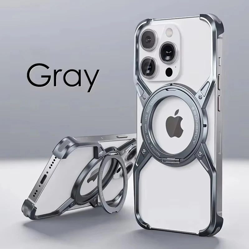 Metal Frameless Magsafe Magnetic Holder Phone Case For iPhone 16 15 14 13 Pro Max 16promax Aluminum Alloy Frame Shockproof Cover