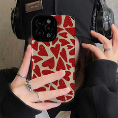 Fashion Red Love Heart Silicone Case For iPhone 11 12 13 14 15 Pro Max Mini X XS XR 8 7 16 Plus Soft Leather Shockproof Cover