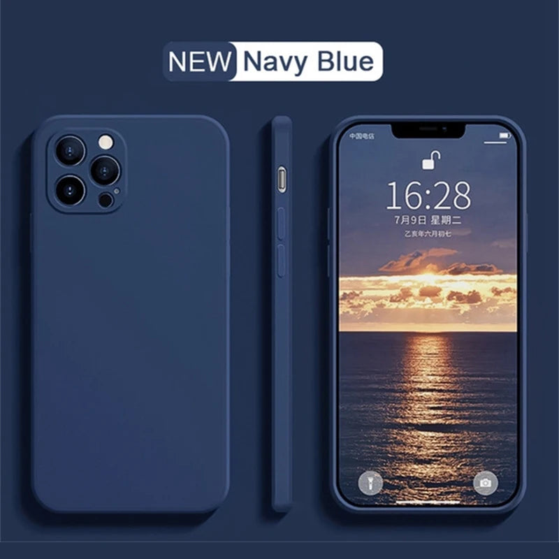 Luxury Liquid Silicone Shockproof Case for iPhone 14 15 Plus X XS XR Max Mini Back Soft Cover - Caseverse