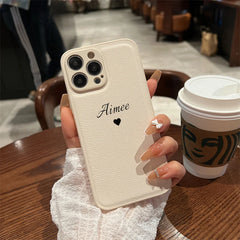 Personalized Customized Name Heart Phone Case for iPhone 16 15 14 13 Pro Max 12 11 X XS XR Design Leather Protective Back Cover