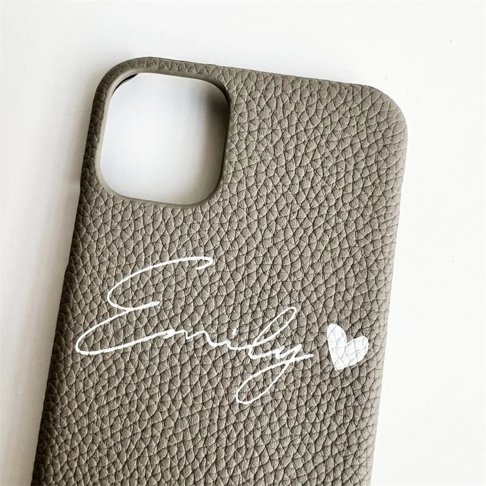 Personalized iPhone Case Monogram Initial Letter Leather Case For iPhone 15 14 13 12 11 Pro Max XS XR 7 8Plus Luxury Phone Cover - Caseverse