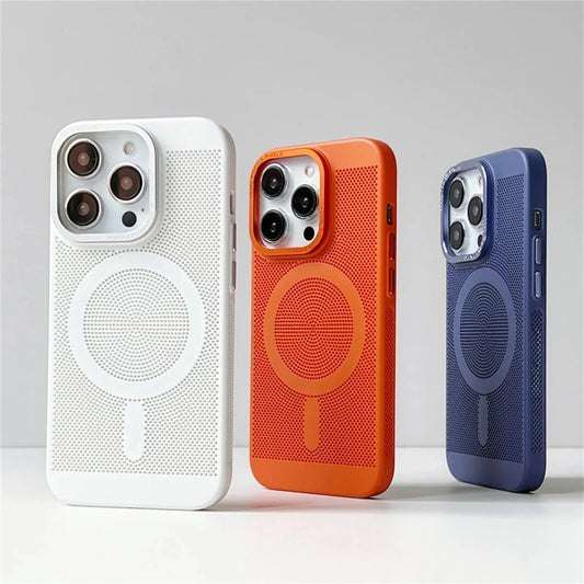 Ultra-thin Cooling Mesh Magnetic Matte Hard Steel Magnetic Shockproof Case for iPhone 15 13 12 14 11 Pro Max