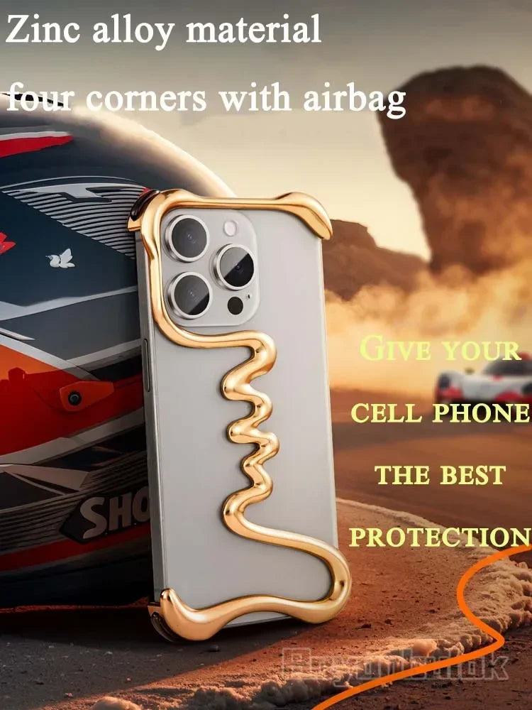 iPhone Phone Case Metal 3D Hollow Case For iPhone16 ProMax 14 15 Pro 16Plus  Aluminum Alloy Track Shell Air Bag Shockproof Cover