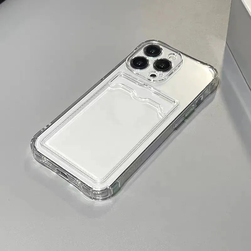 Shockproof Clear Phone Case for iPhone 15 14 13 12 11 Pro Protection Back Card Pocket Cover - Caseverse
